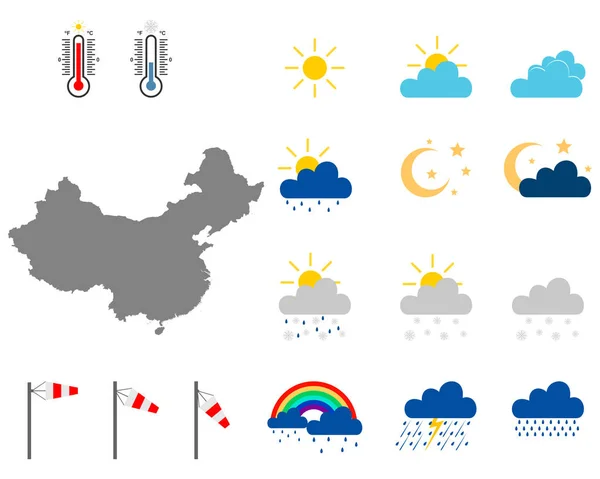 Mapa de China con símbolos meteorológicos — Vector de stock