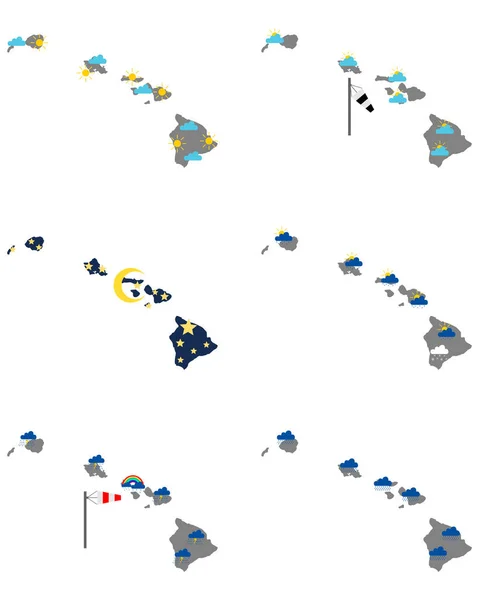 様々な気象シンボルを持つハワイの地図 — ストックベクタ