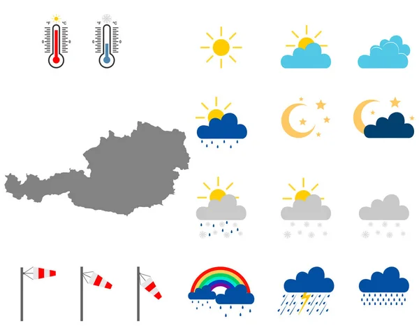 Mapa de Austria con símbolos meteorológicos — Vector de stock