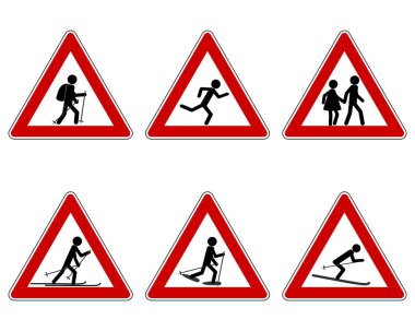Traffic warning sign for various sports  clipart