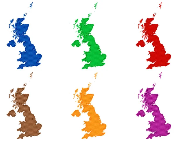 Mapas da Grã-Bretanha em pano com pontos —  Vetores de Stock