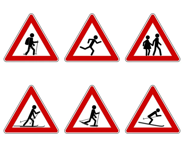 Znak ostrzegawczy drogowy dla różnych dyscyplin sportowych — Wektor stockowy