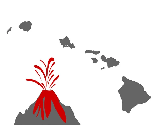 Mappa delle Hawaii con vulcano — Vettoriale Stock