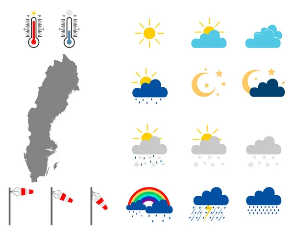 Kaart van Zweden met weersymbolen — Stockvector