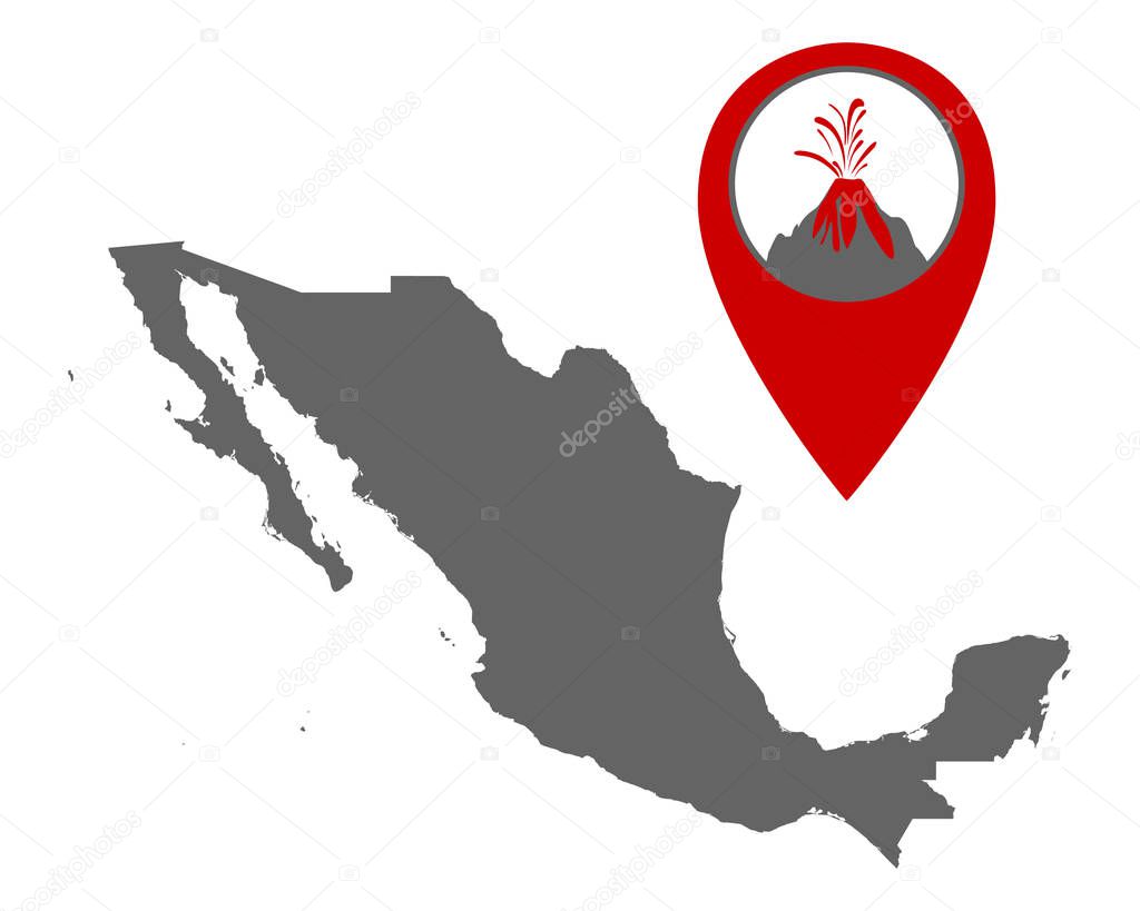 Map of Mexico with volcano locator