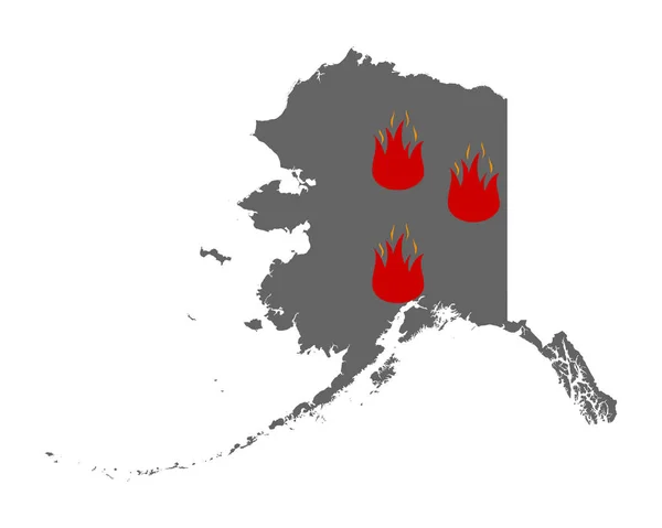 Mapa de Alaska y símbolo de fuego — Archivo Imágenes Vectoriales