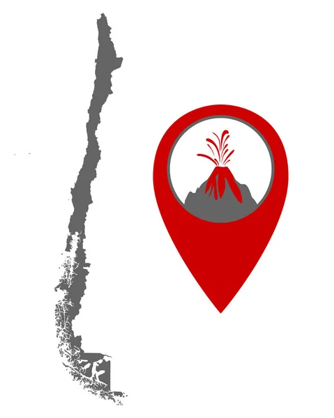 Mapa do Chile com localizador de vulcão — Vetor de Stock