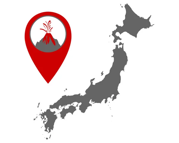 Mapa do Japão com localizador de vulcão — Vetor de Stock