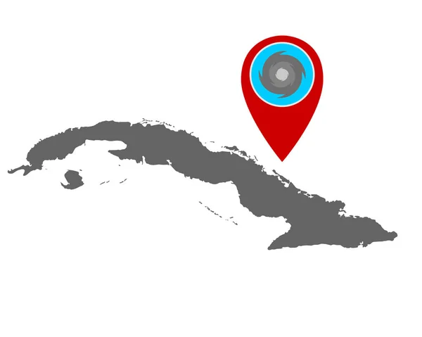 Mapa de Cuba e pin com aviso de furacão —  Vetores de Stock