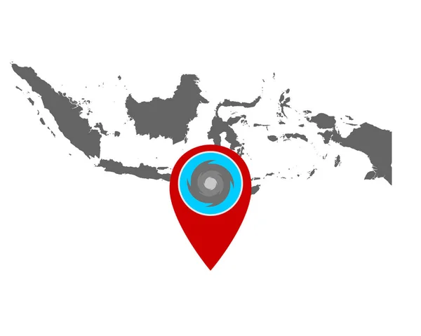 ハリケーン警報付きインドネシアとピンの地図 — ストックベクタ