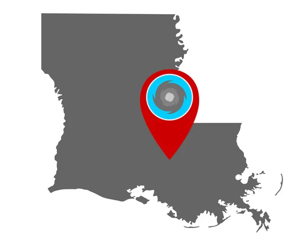 ハリケーン警報付きルイジアナ州とピンの地図 — ストックベクタ