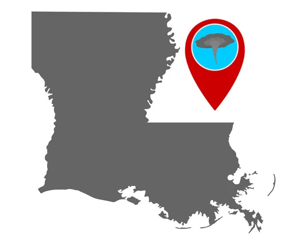 Térkép Louisiana és PIN tornádó figyelmeztetés — Stock Vector
