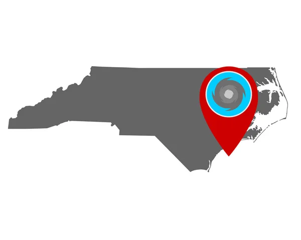Mapa da Carolina do Norte e pin com aviso de furacão —  Vetores de Stock