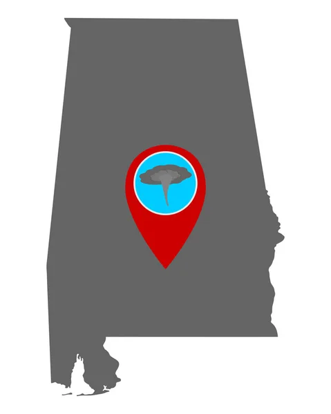 Térkép Alabama és PIN tornádó figyelmeztetés — Stock Vector