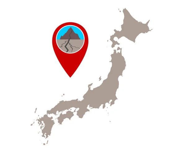 Map of Japan and pin with earthquake symbol — Stock Vector