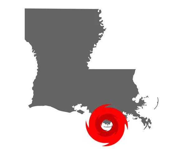 Térkép Louisiana és hurrikán szimbólum — Stock Vector
