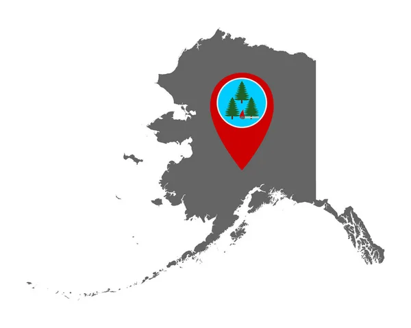 Mapa de Alaska y pin con advertencia de incendio — Archivo Imágenes Vectoriales