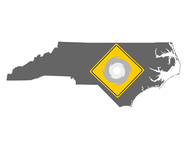 노스캐롤라이나의 지도와 교통 표지판 허리케인 경보 — 스톡 벡터