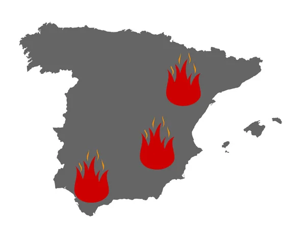 Mapa da Espanha e símbolo de fogo — Vetor de Stock