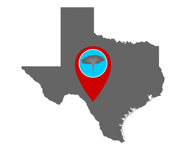 Mapa do Texas e aviso pin tornado — Vetor de Stock