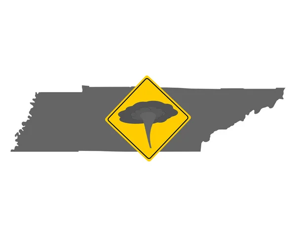 Kaart van Tennessee en verkeersbord tornado waarschuwing — Stockvector