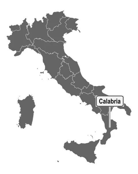 Kaart Van Italië Met Verkeersbord Van Calabrië — Stockvector