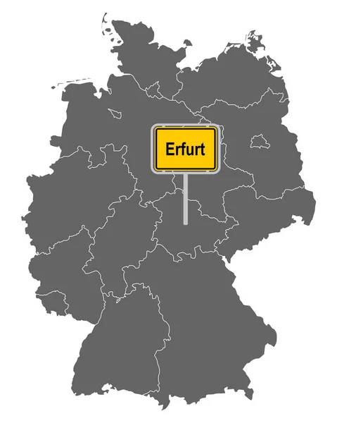 Deutschlandkarte Mit Ortsschild Von Erfurt — Stockvektor