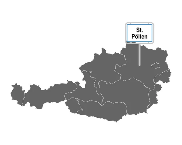 Mappa Dell Austria Con Cartello Stradale Poelten — Vettoriale Stock