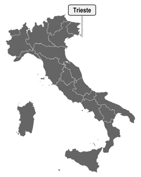 Kaart Van Italië Met Verkeersteken Van Triëst — Stockvector