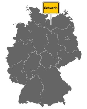 Schwerin 'in yol işaretiyle Almanya haritası