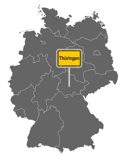 Deutschlandkarte Mit Straßenschild Von Thüringen — Stockvektor