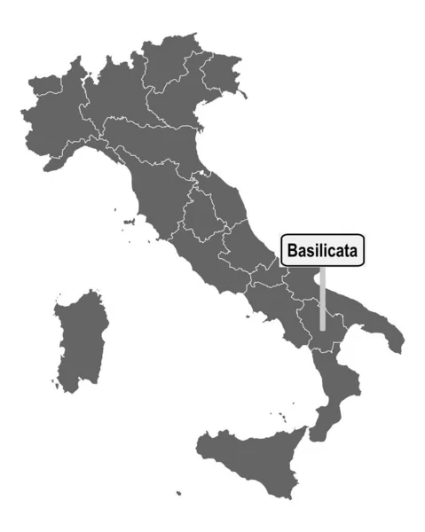 Basilicata Nın Yol Işaretiyle Talya Haritası — Stok Vektör