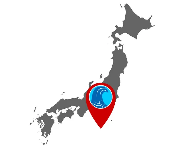 Mapa Japão Pin Com Aviso Tsunami — Vetor de Stock