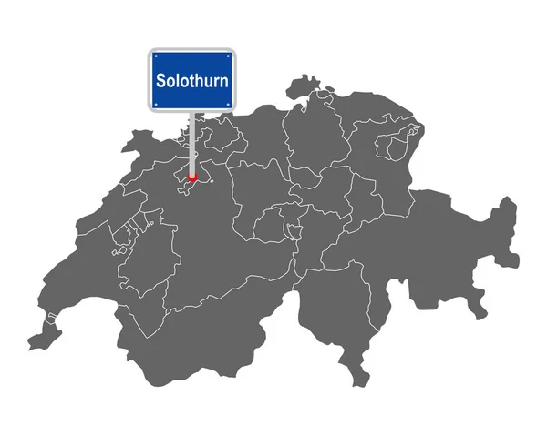 Kaart Van Zwitserland Met Verkeersbord Van Solothurn — Stockvector