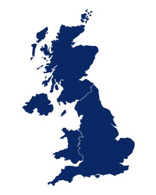 Bölgeleri ve sınırları olan Büyük Britanya Haritası