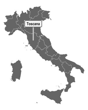 Toscana işaretli İtalya haritası.