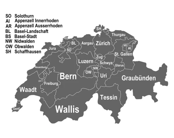 Mappa Della Svizzera Con Tutti Cantoni — Vettoriale Stock