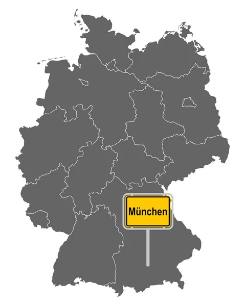 Mapa Niemiec Znakiem Drogowym Monachium — Wektor stockowy