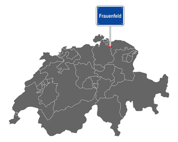 Svájc Térképe Frauenfeld Közúti Jelzéssel — Stock Vector
