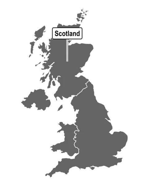 Kaart Van Groot Brittannië Met Verkeersteken Van Schotland — Stockvector