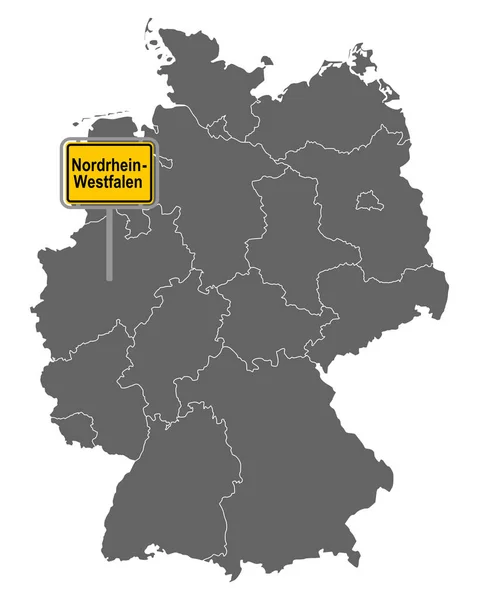 Kaart Van Duitsland Met Verkeersteken Van Noordrijn Westfalen — Stockvector