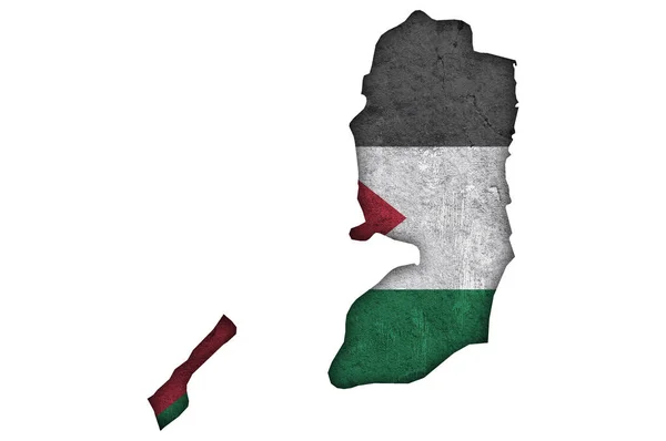 Mapa Bandeira Palestina Sobre Betão Desgastado — Fotografia de Stock