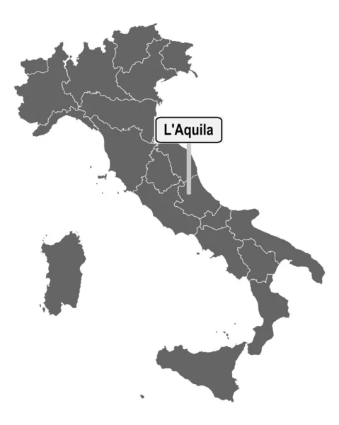 Mappa Dell Italia Con Cartello Stradale Aquila — Vettoriale Stock