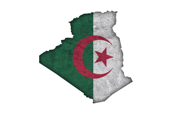 Carte Drapeau Algérie Sur Béton Altéré — Photo