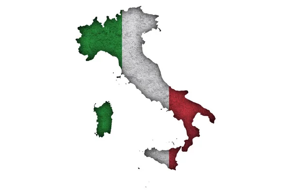 Mapa Flaga Włoch Betonie Pogodowym — Zdjęcie stockowe