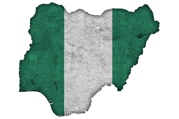 Carte Drapeau Nigeria Sur Béton Altéré — Photo