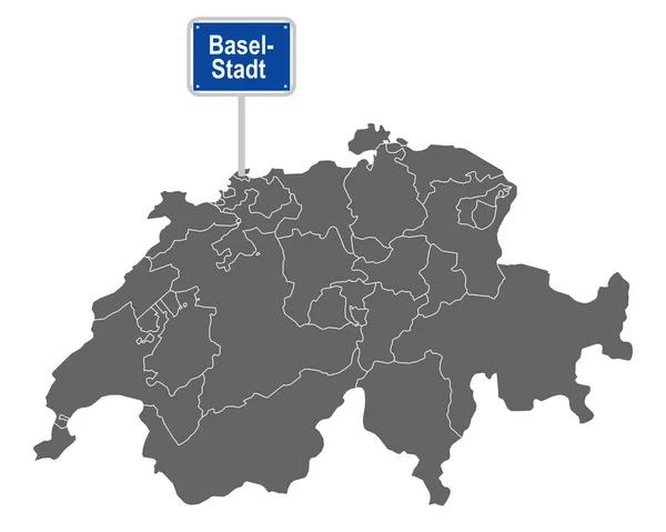 Karte Der Schweiz Mit Ortsschild Basel Stadt — Stockvektor