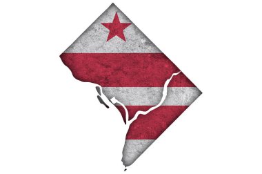 Washington DC haritası ve bayrağı. Yıpranmış beton üzerinde