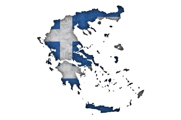 Karte Und Flagge Griechenlands Auf Verwittertem Beton — Stockfoto