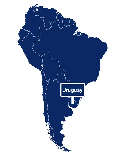 南米と道路標識の地図でウルグアイ — ストックベクタ